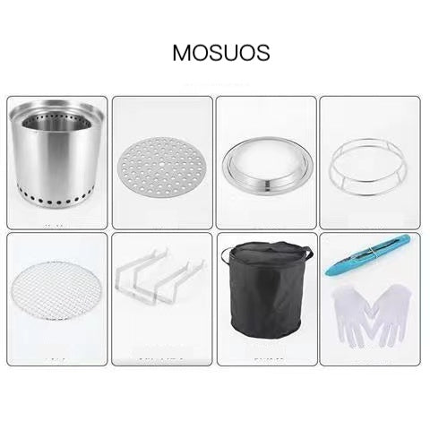 MOSUOS Bonfire Essential Bundle 3.0 Smokeless Fire Pit Outdoor Wood Burning Portable Firepit Stainless Steel for Backyard Patio Garden Picnic Camping Bonfire steel(27 Inch)