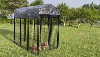 HITTITE Large Outdoor Dog Kennel, Heavy Duty Outdoor Dog Cage, Anti-Rust Dog Pens Outdoor with Waterproof UV-Resistant Cover and Secure Lock for Backyard,6'L x4' W x 6'H（with Roof）