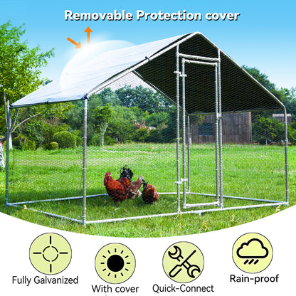 HITTITE Large Metal Chicken Coop Run for 6/8/10 Chickens,Heavy Duty Walk-in Poultry Cage with Cover,Outdoor Hen Rabbit Chicken Run in with Spire Shaped for &Farm Yard（6.4'Lx9.84'Wx6.56'H）