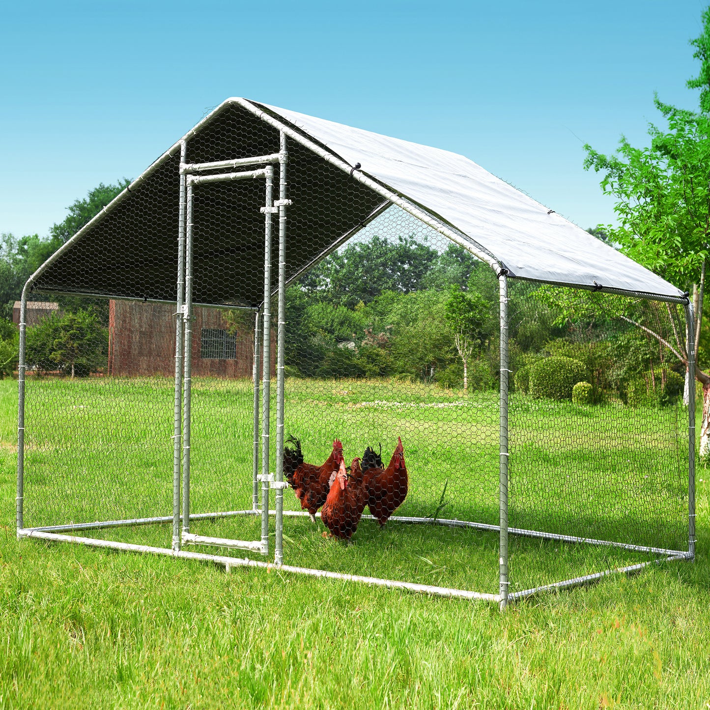 HITTITE Large Metal Chicken Coop Run for 6/8/10 Chickens,Heavy Duty Walk-in Poultry Cage with Cover,Outdoor Hen Rabbit Chicken Run in with Spire Shaped for &Farm Yard（6.4'Lx9.84'Wx6.56'H）