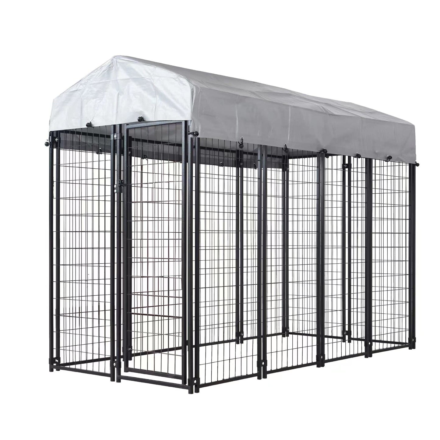 HITTITE Large Outdoor Dog Kennel, Heavy Duty Outdoor Dog Cage, Anti-Rust Dog Pens Outdoor with Waterproof UV-Resistant Cover and Secure Lock for Backyard,8'L x4' W x 6'H（with Roof）