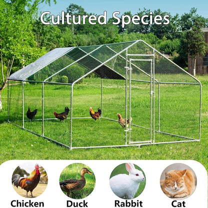 HITTITE Large Metal Chicken Coop Run for 6/8/10 Chickens,Heavy Duty Walk-in Poultry Cage with Cover,Outdoor Hen Rabbit Chicken Run in with Spire Shaped for &Farm Yard（19.2'Lx9.84'Wx6.56'H）