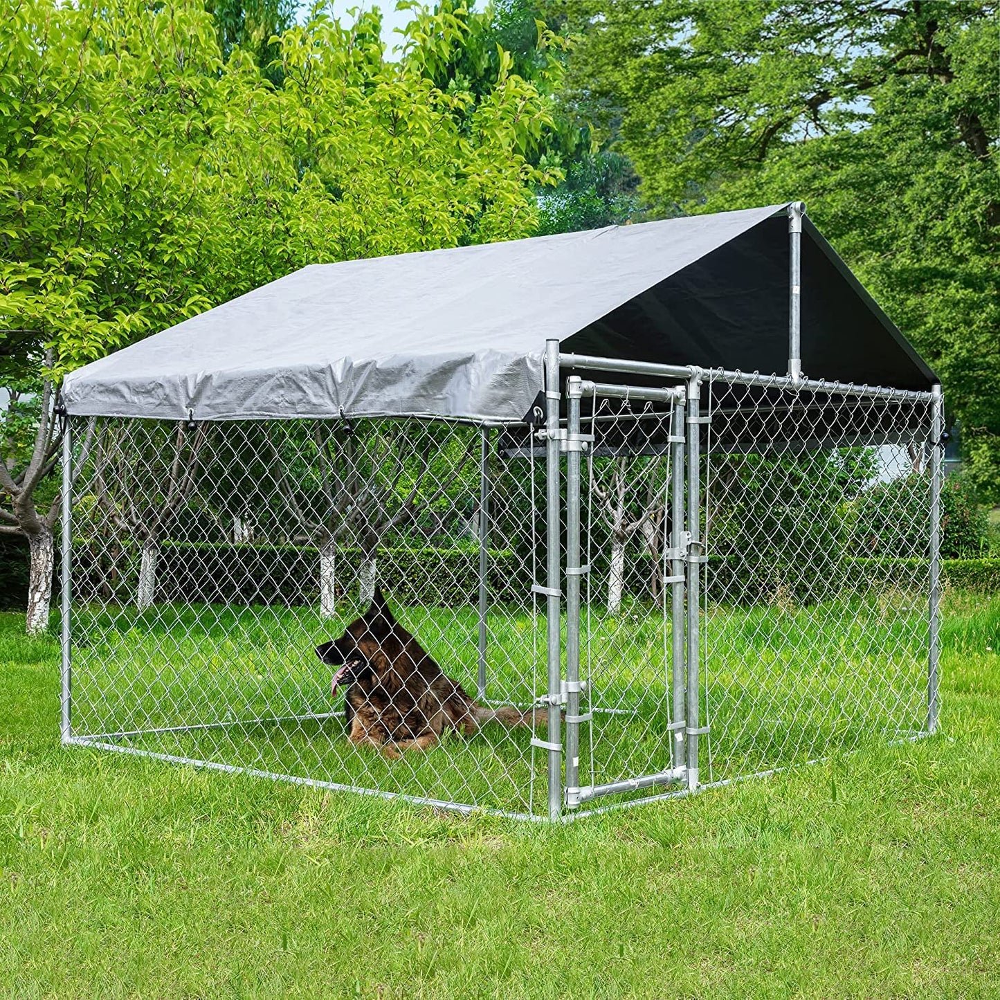 HITTITE Large Outdoor Dog Kennel, Outdoor Heavy Duty Dog Cage, Anti-Rust Dog Pens Dog Fence with Waterproof UV-Resistant Cover and Secure Lock 6.76'L x 6.76'W x 5.64'H