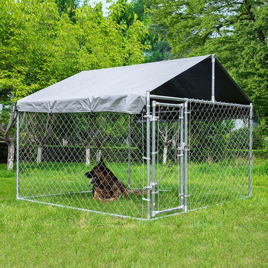 HITTITE Large Outdoor Dog Kennel, Outdoor Heavy Duty Dog Cage, Anti-Rust Dog Pens Dog Fence with Waterproof UV-Resistant Cover and Secure Lock 6.76'L x 6.76'W x 5.64'H