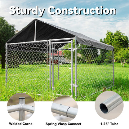 HITTITE Large Outdoor Dog Kennel, Outdoor Heavy Duty Dog Cage, Anti-Rust Dog Pens Dog Fence with Waterproof UV-Resistant Cover and Secure Lock 6.76'L x 6.76'W x 5.64'H