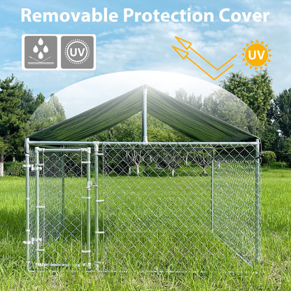 HITTITE Large Outdoor Dog Kennel, Outdoor Heavy Duty Dog Cage, Anti-Rust Dog Pens Dog Fence with Waterproof UV-Resistant Cover and Secure Lock 6.76'L x 6.76'W x 5.64'H