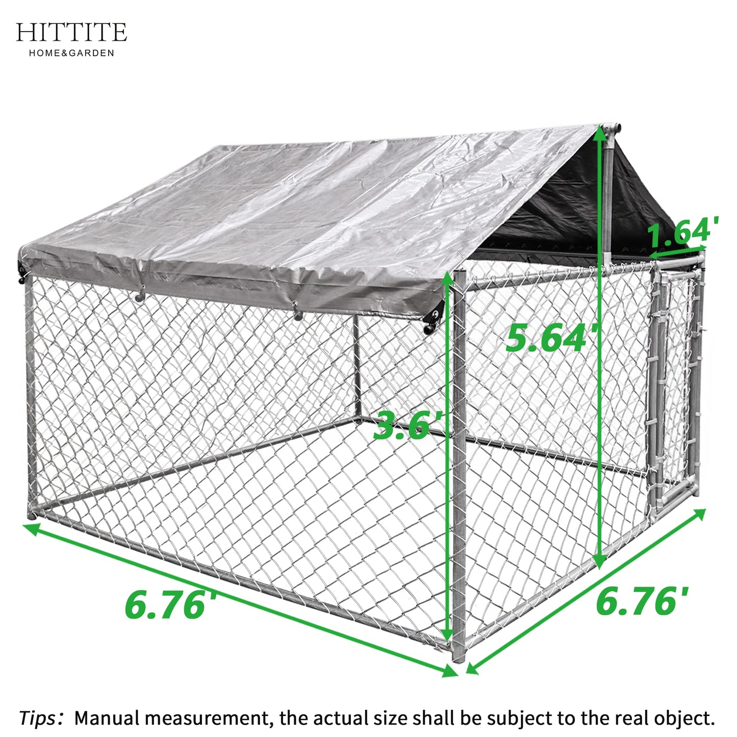 HITTITE Large Outdoor Dog Kennel, Outdoor Heavy Duty Dog Cage, Anti-Rust Dog Pens Dog Fence with Waterproof UV-Resistant Cover and Secure Lock 6.76'L x 6.76'W x 5.64'H