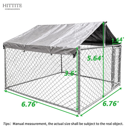 HITTITE Large Outdoor Dog Kennel, Outdoor Heavy Duty Dog Cage, Anti-Rust Dog Pens Dog Fence with Waterproof UV-Resistant Cover and Secure Lock 6.76'L x 6.76'W x 5.64'H