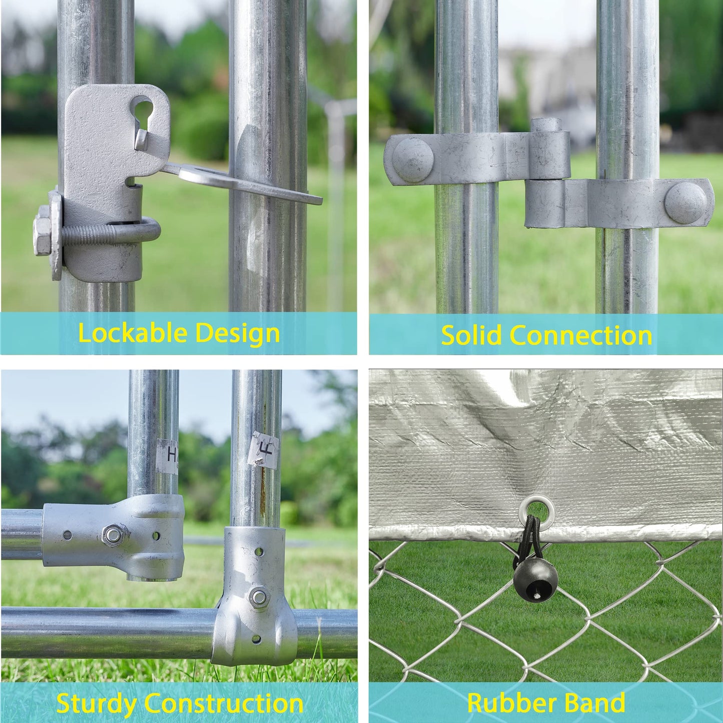 HITTITE Large Outdoor Dog Kennel, Outdoor Heavy Duty Dog Cage, Anti-Rust Dog Pens Dog Fence with Waterproof UV-Resistant Cover and Secure Lock 6.76'L x 6.76'W x 5.64'H