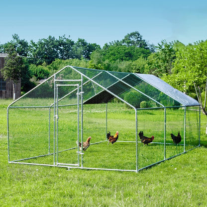 HITTITE Large Metal Chicken Coop Run for 6/8/10 Chickens,Heavy Duty Walk-in Poultry Cage with Cover,Outdoor Hen Rabbit Chicken Run in with Spire Shaped for &Farm Yard（19.2'Lx9.84'Wx6.56'H）